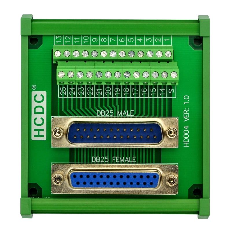[Australia - AusPower] - DIN Rail Mount D-SUB Male-Female Interface Module Terminal Block Breakout Board (DB25) DB25 