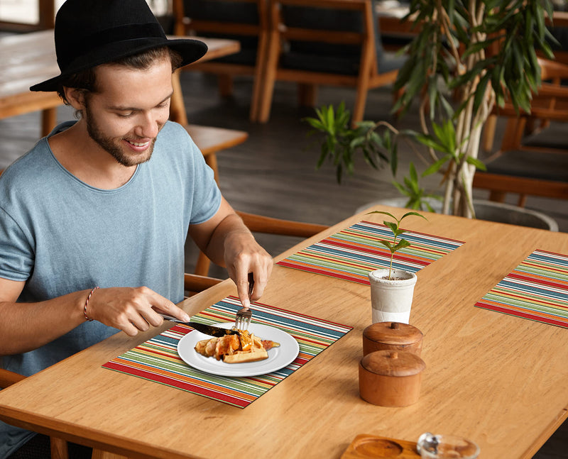 [Australia - AusPower] - Ruvanti Placemats for Dinning Table. 100% Cotton 13x19 Placemats Set of 6, Red & Fall Multi Strip Woven Placemats. Tablemats for Farmhouse, Spring placemats, Christmas Tablemats, Thanksgiving Dinners Multi Stripe 