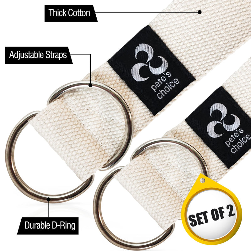 [Australia - AusPower] - pete's choice 2-Pack or 5-Pack Yoga Exercise Adjustable Straps 8Ft | Bonus eBook | with Durable D-Ring for Pilates & Gym Workouts | Hold Poses, Stretch, Improve Flexibility & Maintain Balance 2 Pack, 8ft 