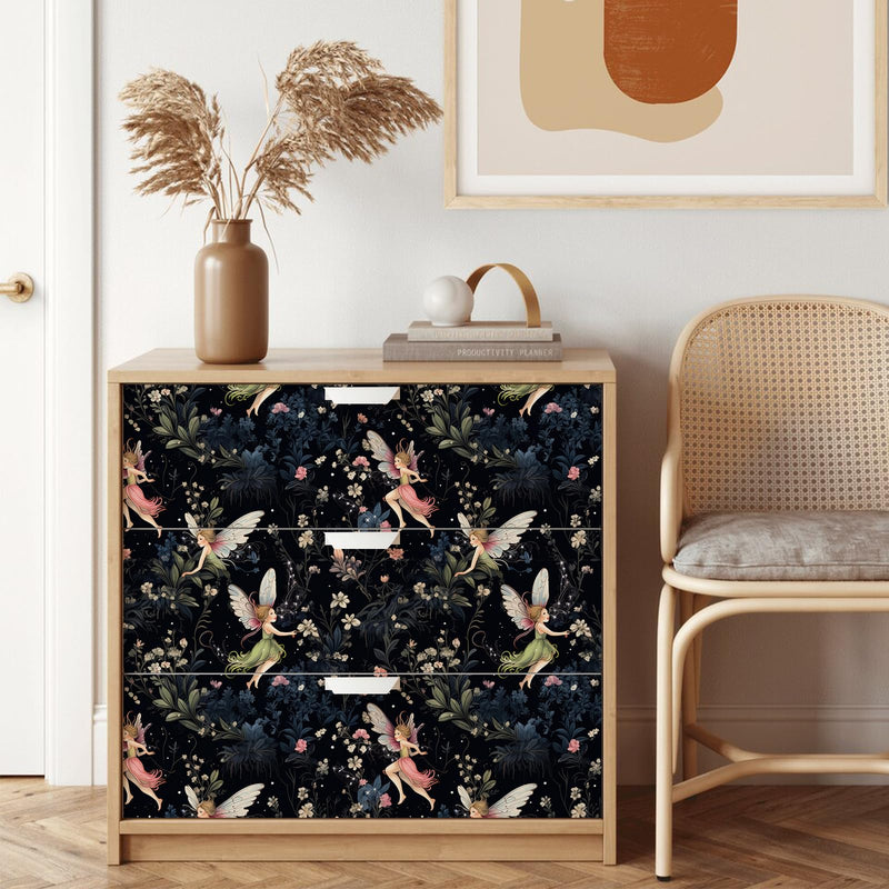 [Australia - AusPower] - Floral Wallpaper Fairy Girls Flying Night Sky Wallpaper Leaves Floral Peel and Stick Wallpaper Mural Removable Prepasted Floral Contact Paper for Cabinets Shelves Drawer Nursery Kids 17.71''x118.1'' 17.71â€x118.1â€ 