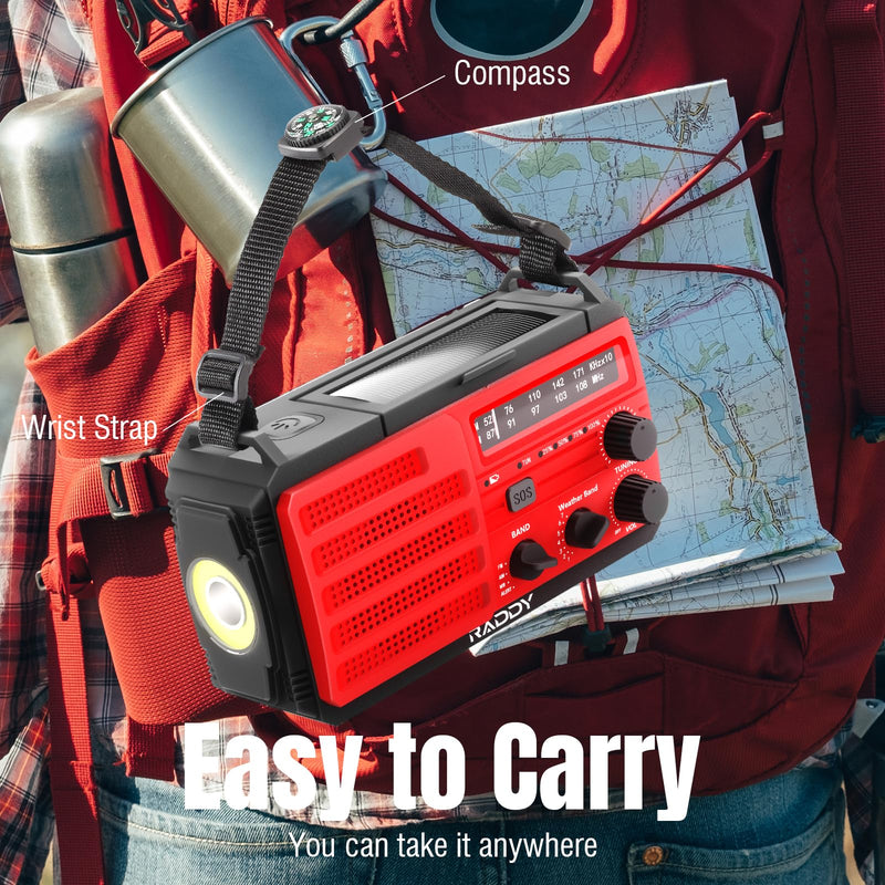 [Australia - AusPower] - [10000mAh Battery] Raddy SW10 Emergency Radio, Hand Crank Solar, AM FM NOAA Radio with Rechargeable Battery Flashlight SOS Alarm Compass, Power Bank for Power Outage Camping Hurricane Outdoor 