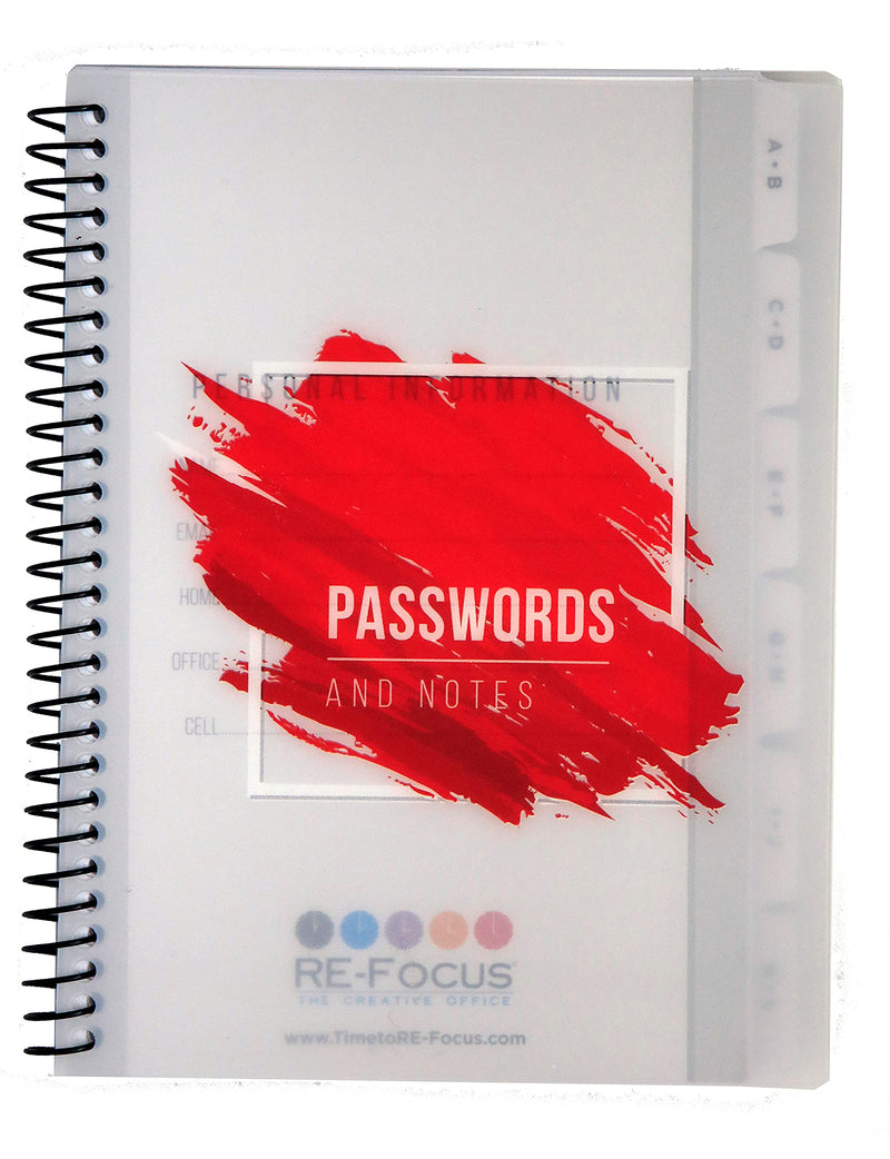[Australia - AusPower] - RE-FOCUS THE CREATIVE OFFICE, Password Book Keeper, Small, Mini, Red, Alphabetical Tabs, Spiral Bound, Removable Sheets, Journal Organizer, Includes Website Address, Username, Password 