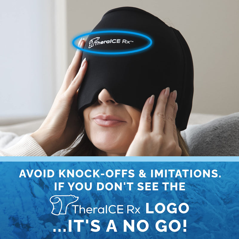 [Australia - AusPower] - TheraICE Rx Form Fitting Gel Ice Headache / Migraine Relief Hat, Cold Therapy Migraine Relief Cap / Migraine Ice Head Wrap Ice Pack Mask, Cold Compress Headache Relief Cap for Tension, Sinus & Stress Black (Pack of 1) 