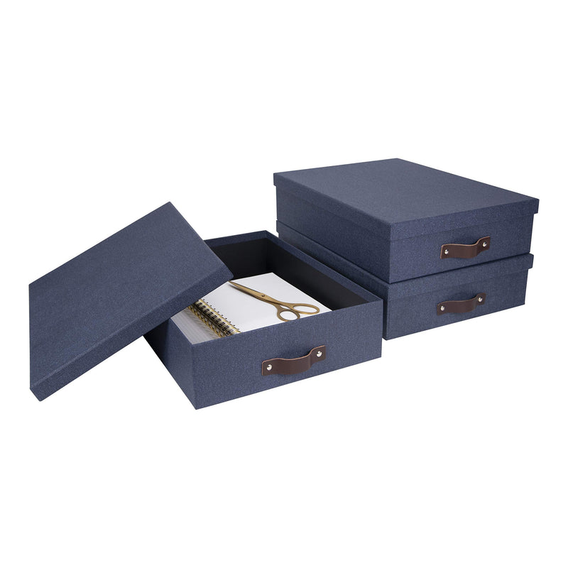 [Australia - AusPower] - Bigso Oskar Canvas Fiberboard Document Letter Box, 3.3 x 10.2 x 13.8 in, Blue 
