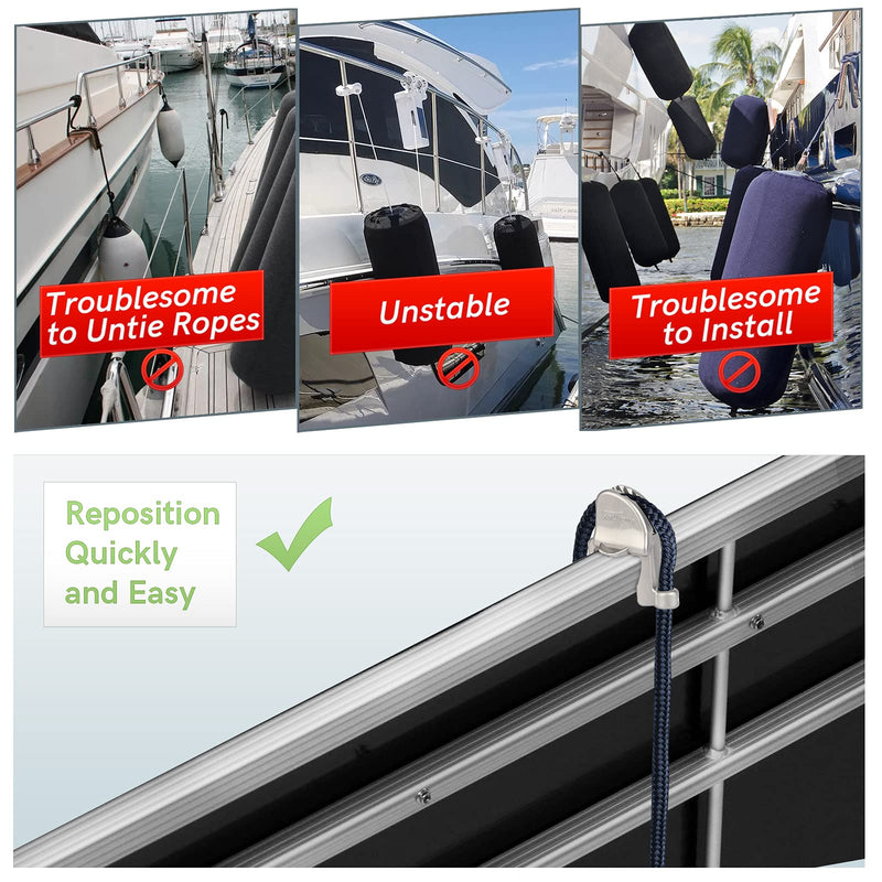 [Australia - AusPower] - Adjustable Pontoon Boat Square Rail Fender Cleat/Clip/Hanger for Bumper, 4 Pack 