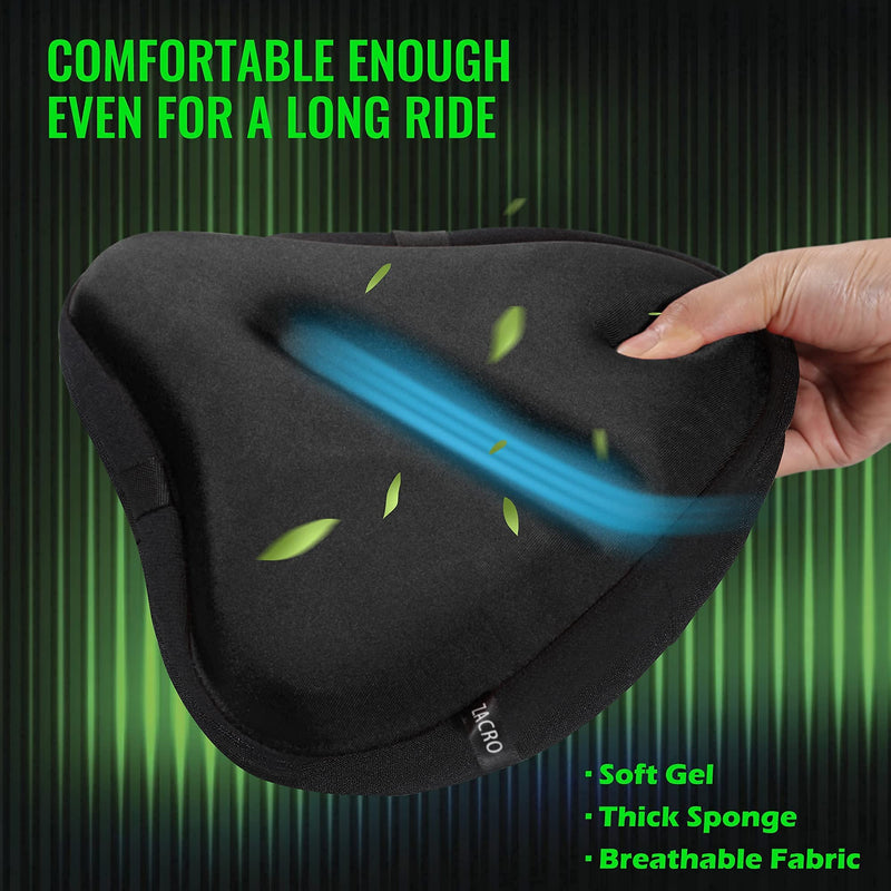 [Australia - AusPower] - Zacro Large Gel Bike Seat Cover - Wide Padded Bicycle Seat Cover-Exercise Bike Seat Cushion for Women Men Comfort Compatible with Peloton, Cruiser, Stationary Bike-Water&Dust Resistant Cover Included 