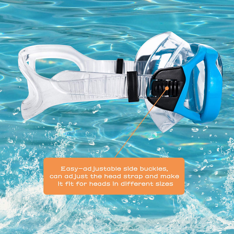[Australia - AusPower] - OMGear Goggles Kids Swimming Silicone Swim Mask Snorkeling Gear for Kids Tempered Glass Snorkel Goggles with Nose Cover Scuba Diving Goggles with Cute Neoprene Mask Strap Cover Aqua 