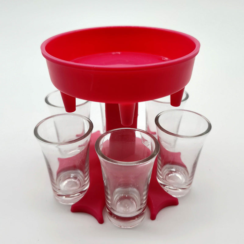 [Australia - AusPower] - Drink Dispenser with 6 Acrylic Shot Glasses, Liquor Cocktail Wine Dispenser for Bar Games, Picnic Party Iced Beverage Dispenser and Holder with Stop Plugs, Cup Brush, Bottle Opener, Dices (Pink) Pink 