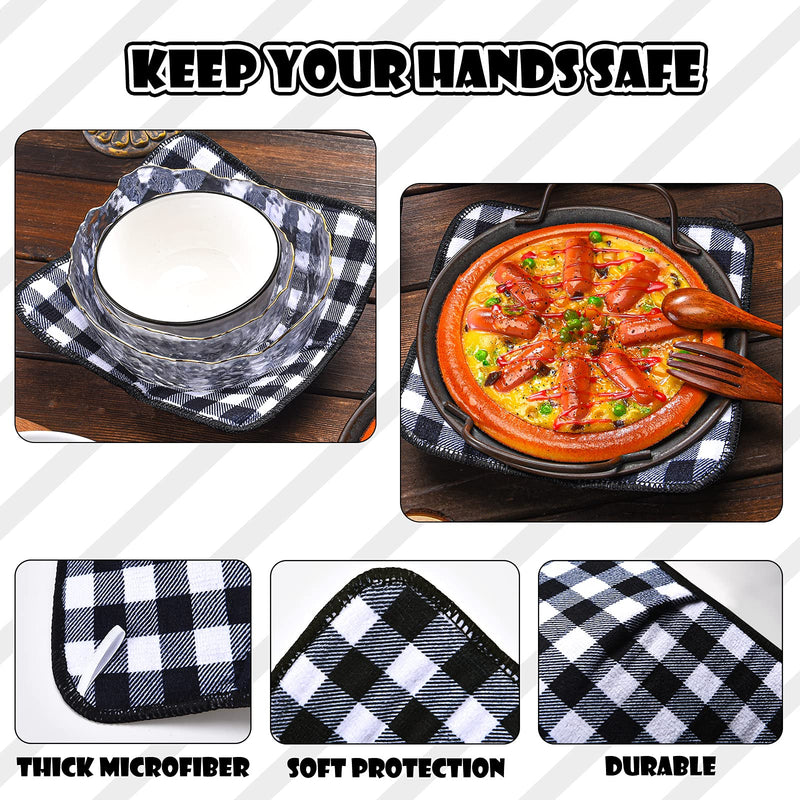 [Australia - AusPower] - 4 Pieces Buffalo Plaid Bowl Huggers Sponge and Microfiber Small Bowls Holder Bowl Potholders for Microwave Bowl Food Warmer for Home Kitchen and Hot Bowl Holder (Black, White) Black/White 