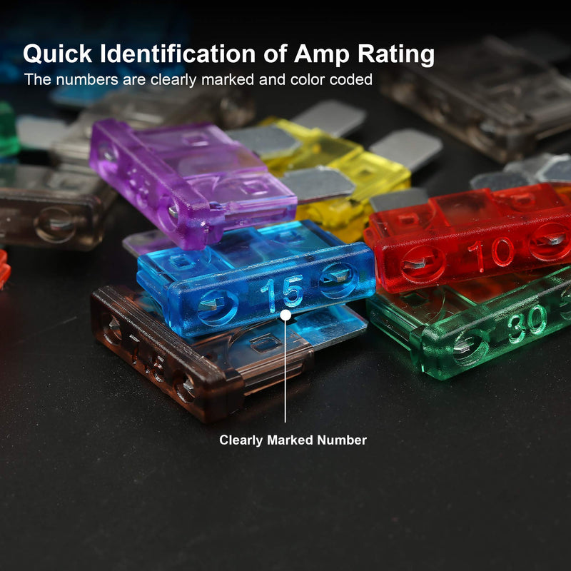 [Australia - AusPower] - CrocSee 250 Pieces - Car Fuses Assortment Kit, Blade-Type Automotive Fuses - Standard & Mini Size (2A/3A/5A/7.5A/10A/15A/ 20A/25A/30A/35A/40A), Replacement Fuses for Car/RV/Truck/Motorcycle/Boat 