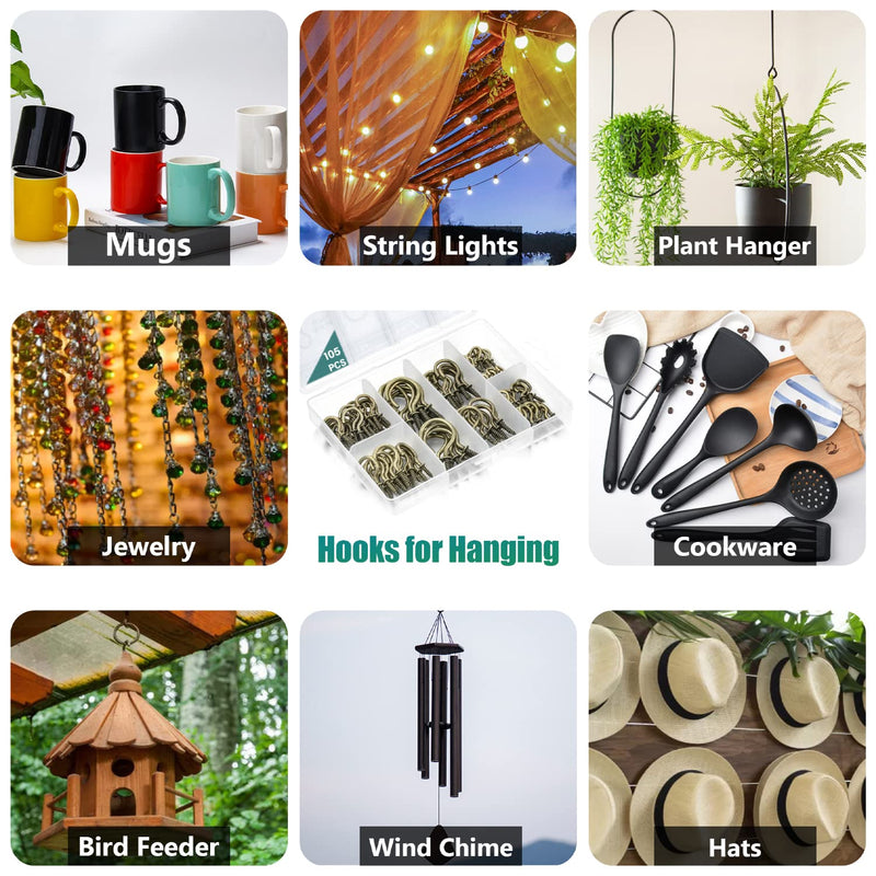 [Australia - AusPower] - EIENHOSHI Cup Hooks, Bronze, Screw-in Hooks Kit for Hanging(1/2", 5/8", 3/4", 7/8", 1'', 1-1/4") - 105 Pcs 