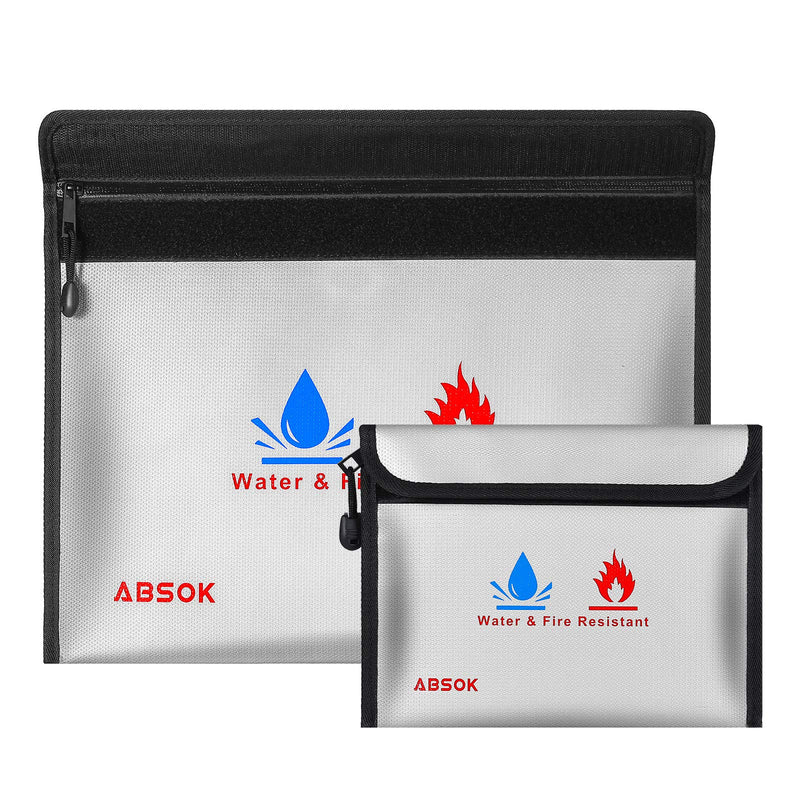 [Australia - AusPower] - Fireproof Document Bag，Fireproof Money Safe Document Bag 15 x11 & 9x7 Inches Set Non-Itchy Silicone Coated Fire Resistant Bag Fireproof Safe Storage for Money, Documents, Jewelry and Passport 
