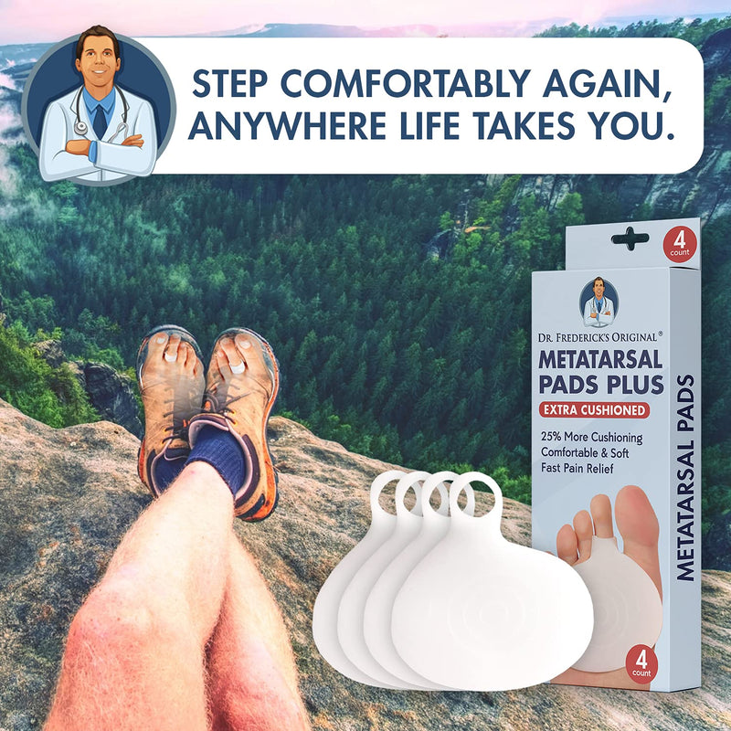 [Australia - AusPower] - Dr. Frederick's Original Metatarsal Pads Plus - 25% More Cushioning - 4 Pieces - Foot Pads for Women & Men 