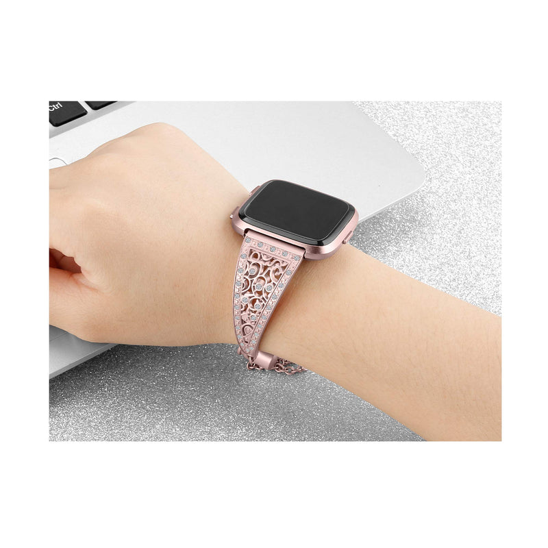 [Australia - AusPower] - AISPORTS Compatible with Fitbit Versa 2 Band for Women, Slim Crystal Bling Glitter Diamond Wristband Metal Buckle Jewelry Bracelet Replacement Band for Fitbit Versa 2/Versa/Versa Lite Smart Watch Rose Pink 