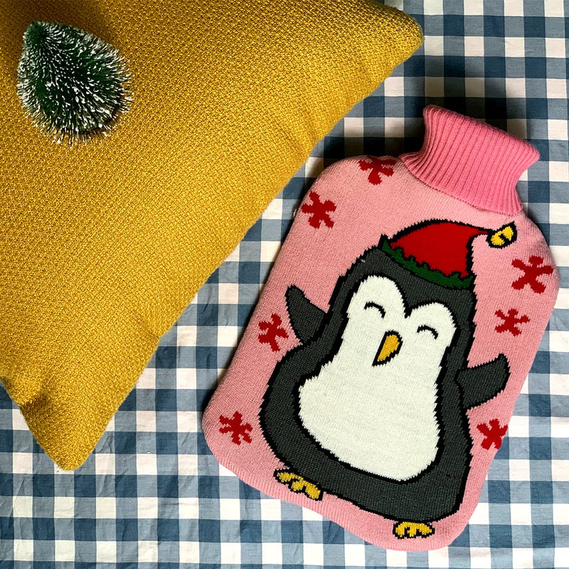 [Australia - AusPower] - OliviaLiving Hot Water Bag Hot Water Bottle 2 Liter Heat Up and Refreezable Hot Cold Pack with Knit Cover for Pain Relief Hot Cold Therapy, Christmas Penguin 