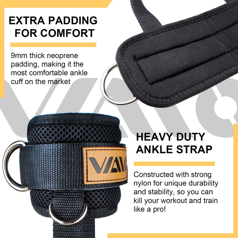[Australia - AusPower] - VAIIO Ankle Straps for Cable Machines,Adjustable Comfort fit Neoprene, Reinforce Double D-Ring - Premium Ankle Cuffs to Improve Abdominal Muscles, Lift The Butts, Tone The Legs for Men & Women 