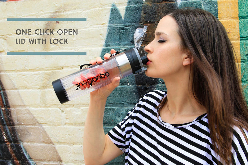 [Australia - AusPower] - New Improved Unique Bottom Loading Fruit Infuser Water Bottle Complete Bundle Includes Bottle Brush, Insulating Sleeve & Infusion Recipe eBook. Leak Proof Sweat Proof BPA-Free (Black) 