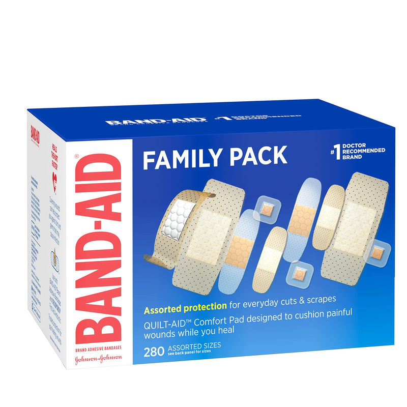 [Australia - AusPower] - Band-Aid Brand Adhesive Bandage Family Variety Pack, Sheer & Clear Flexible Sterile Bandages with Hurt-Free, Breathable Technology for First Aid Wound Care, Assorted Sizes, 280 ct 
