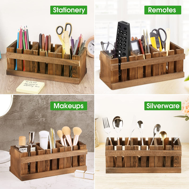 [Australia - AusPower] - MaxGear Pen Holder Wood Pencil Holder Remote Control Holder Multi-Functional Desk Organizer with 3 Adjustable Compartments for Office Supplies, Art Supplies, School Things, 11 x 4.5 x 4 inch 