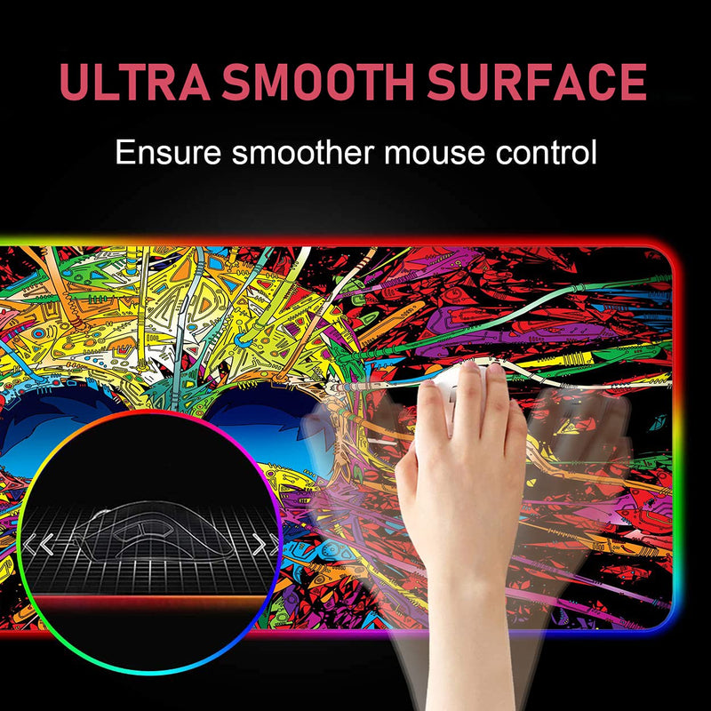 [Australia - AusPower] - Luasao RGB Gaming Mouse Pad with Coffee Coaster, Color Skull Design XXL Large Glowing LED Mousepad, Anti-Slip Rubber Base, Computer Keyboard Desk Mouse Mat 31.5 X 11.8 Inch 