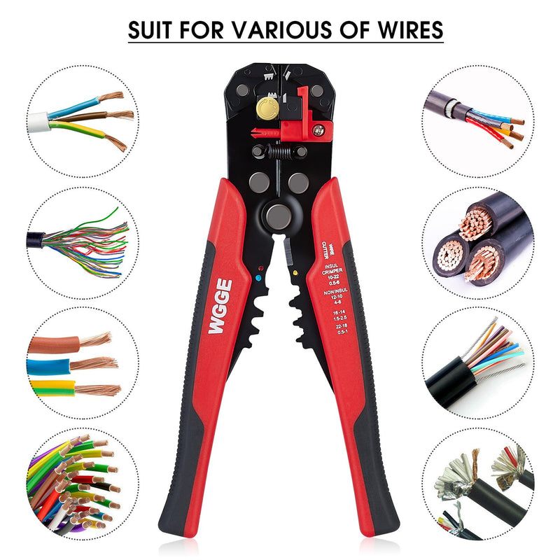 [Australia - AusPower] - WGGE WG-014 Self-Adjusting Insulation Wire Stripper. For stripping wire from AWG 10-24, Automatic Wire Stripping Tool/Cutting Pliers Tool, Automatic Strippers with Cutters & Crimper 8" 