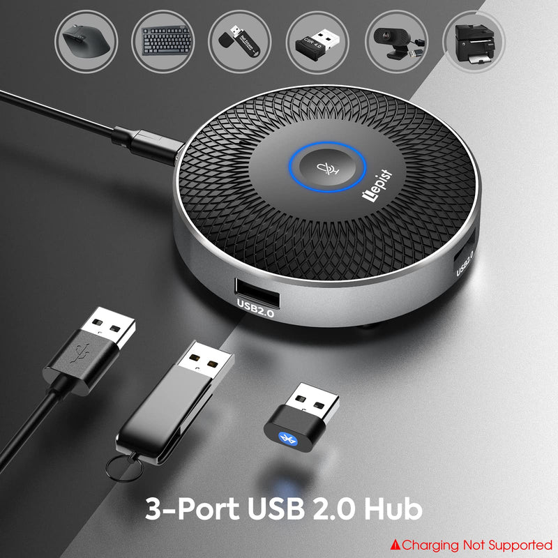 [Australia - AusPower] - Lepist Conference USB Microphone, Omnidirectional Condenser PC Mic with 3-Port USB 2.0 Hub, Computer Microphone with Mute Touch Button for Recording, Skype, Online Class, LE2109 