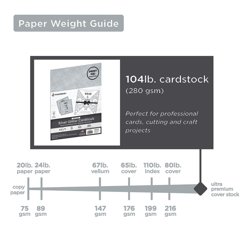 [Australia - AusPower] - Printworks Printable Silver Glitter Cardstock, Perfect for Holiday School and Craft Projects, 15 Sheets, 8.5” x 11” (00515) 