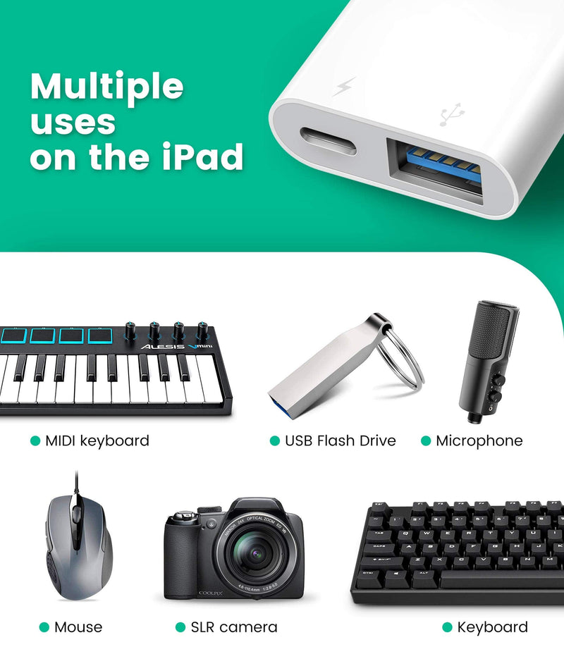[Australia - AusPower] - USB Adapter for iPhone/iPad,Fubiaofei LᎥghtnᎥng to USB Female OTG Adpater,USB3 to iPad Adapter with Charging Port,Supports FlashDrives,MIDI,SD Card Reader and Mouse,Plug&Play 