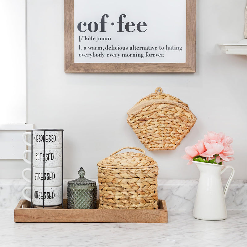 [Australia - AusPower] - AuldHome Cone Coffee Filter Holder (Water Hyacinth), Woven Filter Storage Container, Rustic Farmhouse Style Cone Filter Shaped 