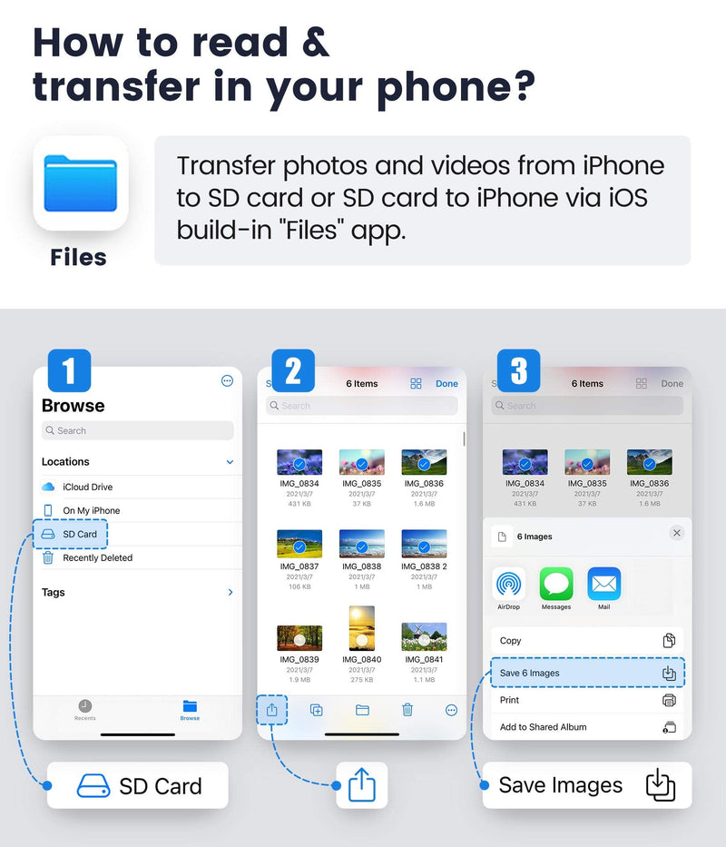 [Australia - AusPower] - SD Card Reader for iPhone iPad,Oyuiasle Trail Game Camera Micro SD Card Reader Viewer,SLR Cameras SD Reader with Dual Slot,Photography Memory Card Adapter,Plug and Play 