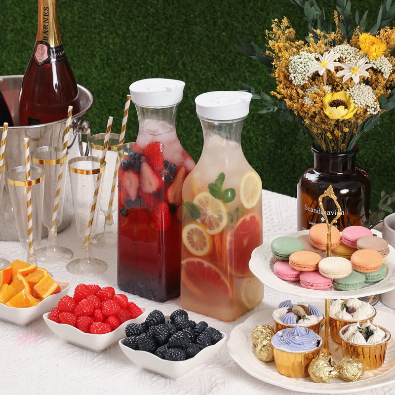 [Australia - AusPower] - NETANY 50 Oz Water Carafe with Flip Top Lid, Set of 2 Square Base Juice Containers, Clear Plastic Pitcher - for Water, Iced Tea, Juice, Beverage, Lemonade, Milk, Cold Brew and Mimosa Bar 