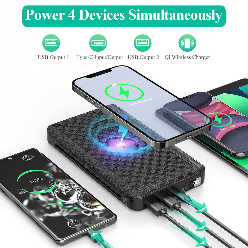 [Australia - AusPower] - Solar Power Bank, Portable Wireless Charger Foldable Solar Panel Type C External Battery 5V/3A Dual USB with Camping/Flashing Light, Four Outputs Compatible with iOS & Android (Black) Black 