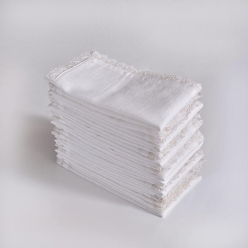 [Australia - AusPower] - Dinner Cloth Napkins in 100% Cotton Fabric, 12 Pk, 12X12 INCH, White, Premium Quality, Mitered Corners for Every Day Use Napkins are Pre Shrunk and Good Absorbency Lace White 12X12 