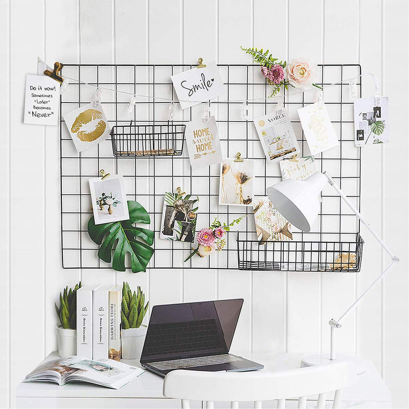 [Australia - AusPower] - GBYAN Grid Wall Basket Wall Grid Accessories Wire Straight Shelf with Hooks Wall Organizer for Grid Panel Board, 2 Pack black A 
