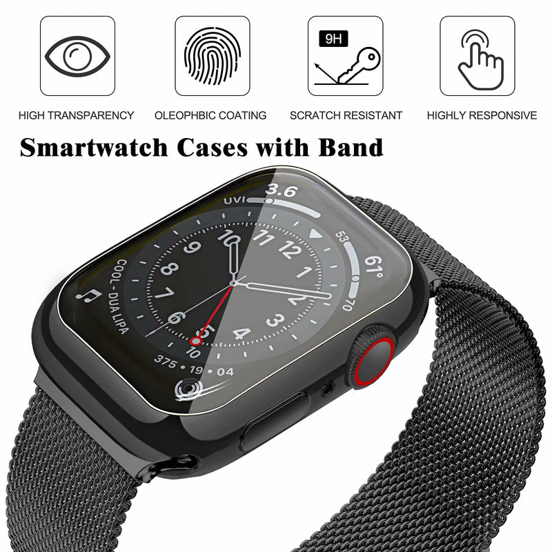 [Australia - AusPower] - JuQBanke Metal Magnetic Bands Compatible for Apple Watch Band 44mm with Case, Stainless Steel Milanese Mesh Loop Replacement Strap Compatible with iWatch Series SE 6/5/4/3/2/1 for Women Men,Black Black 44 mm 