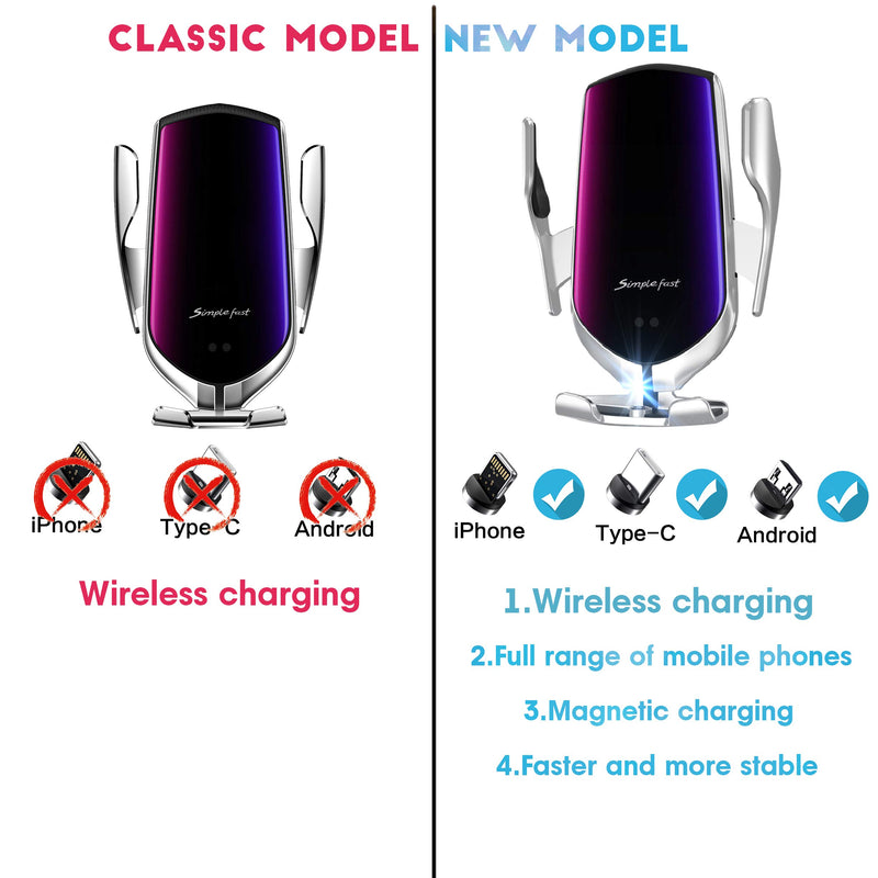 [Australia - AusPower] - Wireless Car Charger Mount,Auto-Clamping Car Mount Air Vent Phone Holder,New Upgraded Model,10W Qi Fast Charging/Magnetic DC Charging,Compatible with All Mobile Phones, iPhone, Samsung, Google Pixel silver 