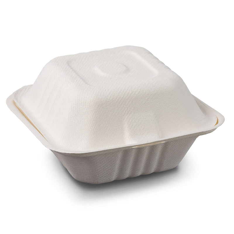 [Australia - AusPower] - Take-out Container Clamshell 6 x 6 inches Molded Fiber Bagasse To Go Food Box with Lock and Tab Closure by MT Products (30 Pieces) 