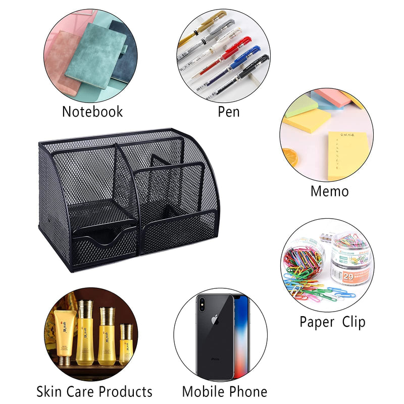 [Australia - AusPower] - Wire Mesh Desk Organizer - Office Supplies Desk Organizers and Accessories, Multifunctional Desk Caddy Organizer with 6 Compartments Sliding Drawer Pen & Pencil & Phone Holder for Office, School, Classroom 