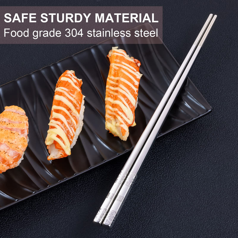 [Australia - AusPower] - Metal Chopsticks Reusable 5 Pairs Stainless Steel Chopsticks Dishwasher Safe Square Lightweight Non-Slip Chop Sticks Gift Set (Silver) 