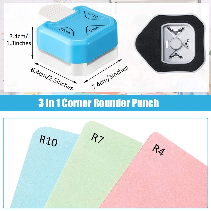 [Australia - AusPower] - 2 Pieces Paper Cutter and 3 in 1 (4 mm 7 mm 10 mm) Corner Rounder Punch Set Portable Paper Trimmer with Automatic Security and Side Ruler 3 Way Corner Cutter Paper Punch for Card Scrapbooking 