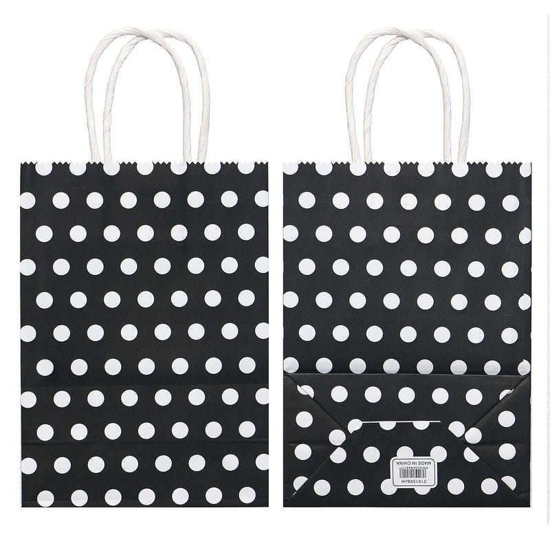 [Australia - AusPower] - 25 PCS Gift Bags Black Kraft Paper Bags with Handles and White Dots for Kid’s Birthday Wedding Holiday Party Supplies by ADIDO EVA (8.2 x 6 x 3.1 in) Black gift bags 25 8.2x6x3.1 Inch (Pack of 25) 