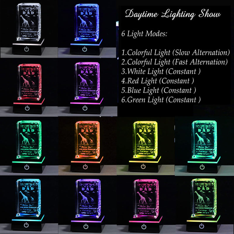 [Australia - AusPower] - Father Day Gifts for Dad from Daughter Son, 3D Crystal Laser Engraved Giraffe Statue Birthday Gifts for Dad Who Wants Nothing, Personalized Best Dad Ever Gifts Funny New Bonus Dad Gifts DAD GIFTS Giraffe with LED Base 