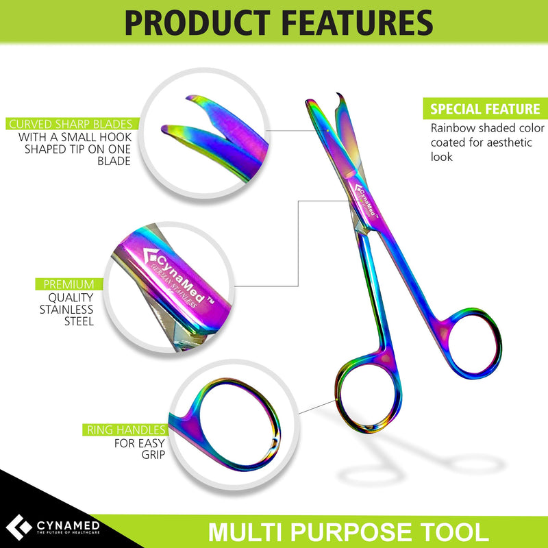 [Australia - AusPower] - Cynamed Set of 2 Suture Stitch Scissors with Multicolor/Rainbow Titanium Coating - Premium Quality Instrument- Delicate Hook - Perfect for Suture Removal, First Aid, EMS Training (Straight and Curved) 