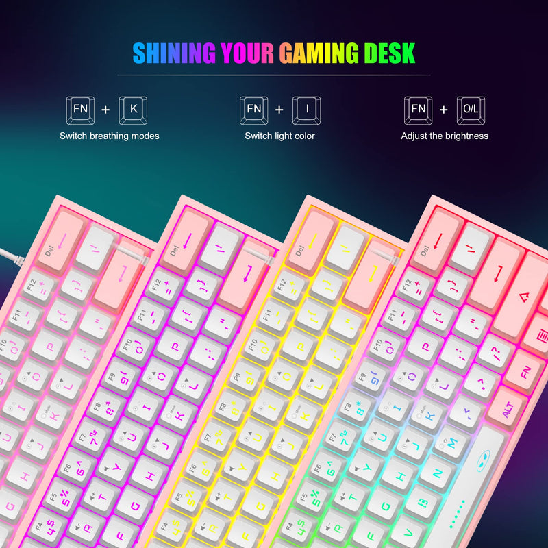 [Australia - AusPower] - MageGee TS91 Mini 60% Gaming/Office Keyboard,Waterproof Keycap Type Wired RGB Backlit Compact Computer Keyboard for Windows/Mac/Laptop (White Pink) White Pink 