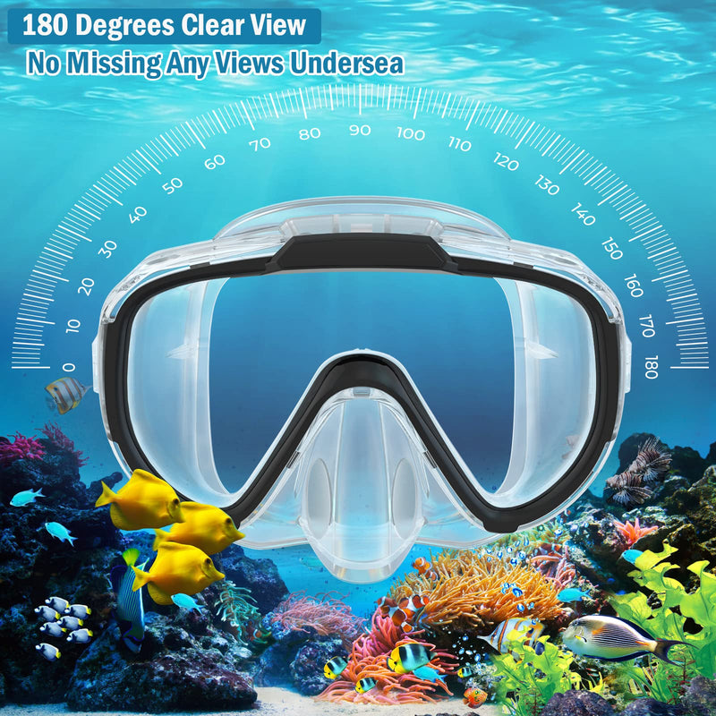 [Australia - AusPower] - Norabidea Swimming Goggles, Anti-Fog One Piece Lens Diving Mask, Clear View Tempered Glasses Swim Mask with Nose Cover for Scuba Dive Swim Adults(Black) 