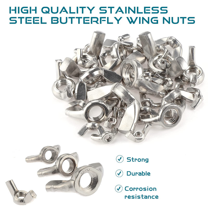[Australia - AusPower] - OCR 100Pcs 7Sizes Butterfly Wing Nuts Assortment Kit, M3 M4 M5 M6 M8 M10 Sizes Stainless Steel Wing Nuts Fasteners 