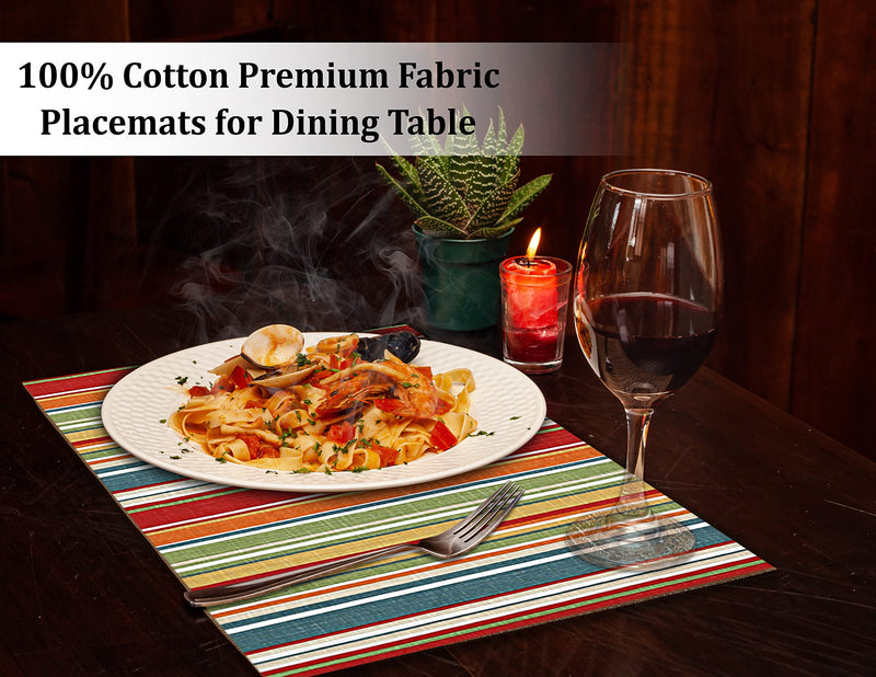 [Australia - AusPower] - Ruvanti Placemats for Dinning Table. 100% Cotton 13x19 Placemats Set of 6, Red & Fall Multi Strip Woven Placemats. Tablemats for Farmhouse, Spring placemats, Christmas Tablemats, Thanksgiving Dinners Multi Stripe 