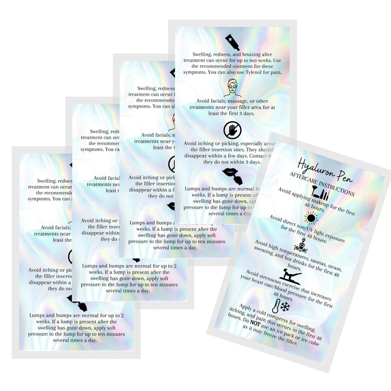 [Australia - AusPower] - Hyaluron Pen Filler Aftercare Card | 50 Pack | 2x3.5” inches Business Card Size | Non-Reflective Matte Rainbow Holographic Look Design 