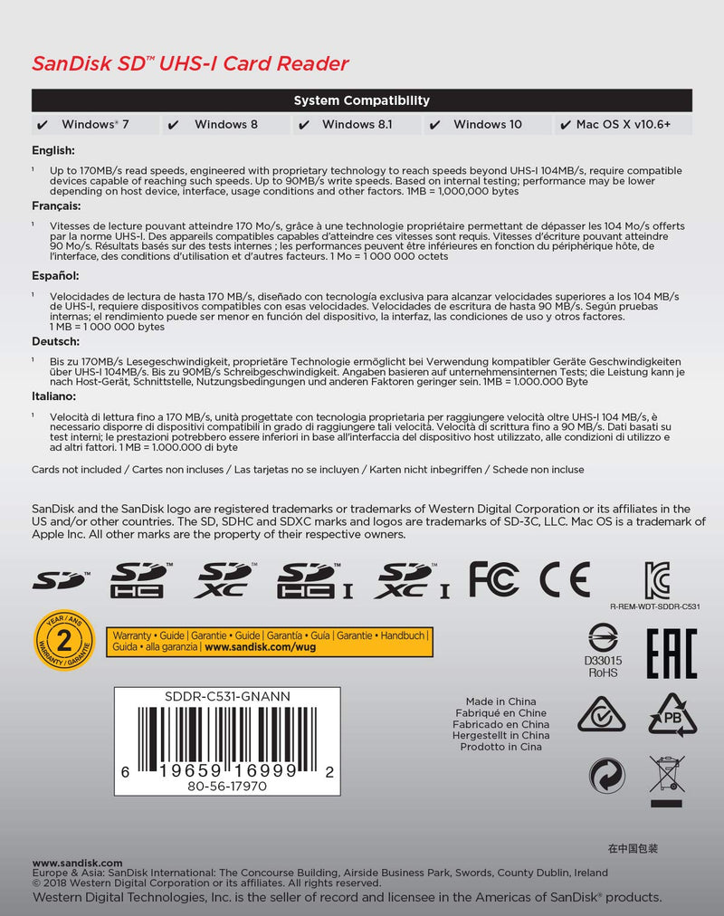 [Australia - AusPower] - SanDisk SD UHS-I Card Reader - SDDR-C531-GNANN 