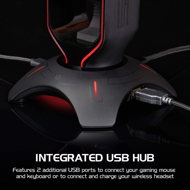[Australia - AusPower] - ENHANCE Gaming Headset Stand - LED Headphone Stand with Mouse Bungee and 2 Port USB Hub - 7 RGB Colors + Color Changing Mode, Headset Holder, Mouse Bungee 3-in-1 Gaming Desktop Accessory 
